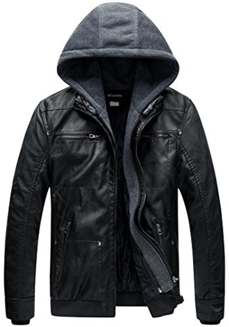 Fashion Wantdo Chaqueta de Cuero Aviador para Hombre Negro XX