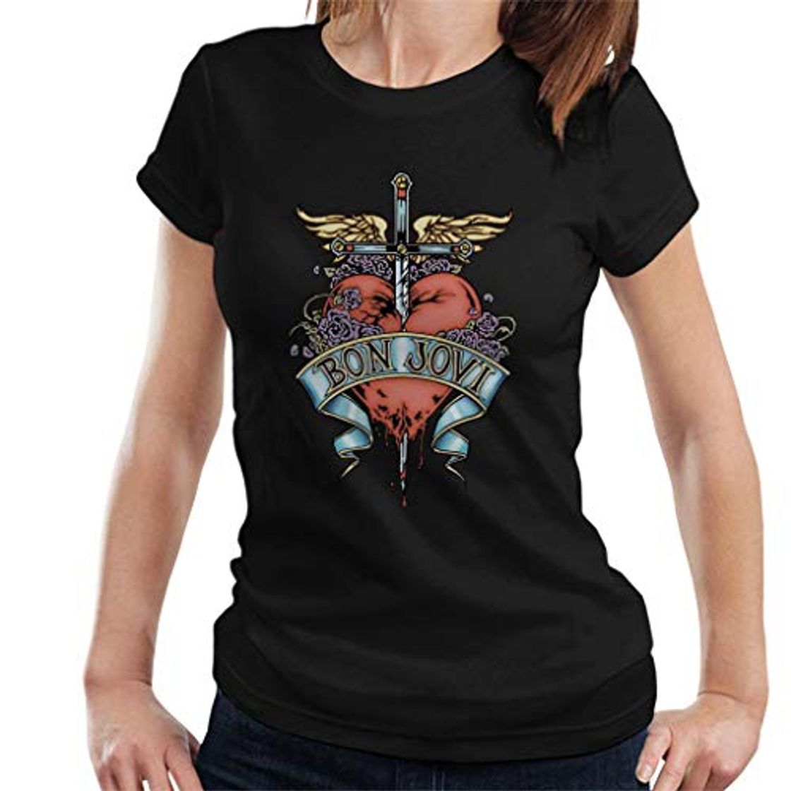 Fashion Bon Jovi Heart and Dagger Women's T