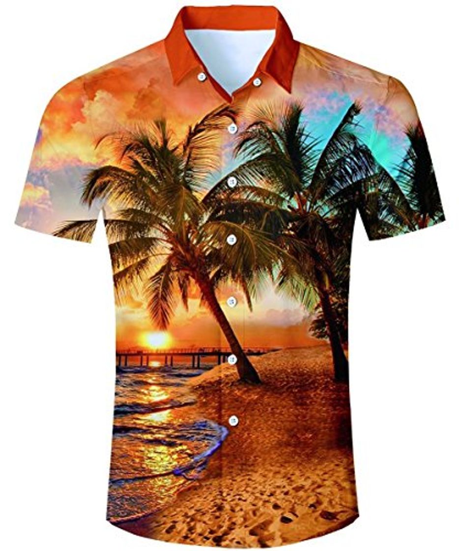 Fashion AIDEAONE Hombre Camisa de Fiesta de Manga Corta Estampado de Palmera Hawai Camisa