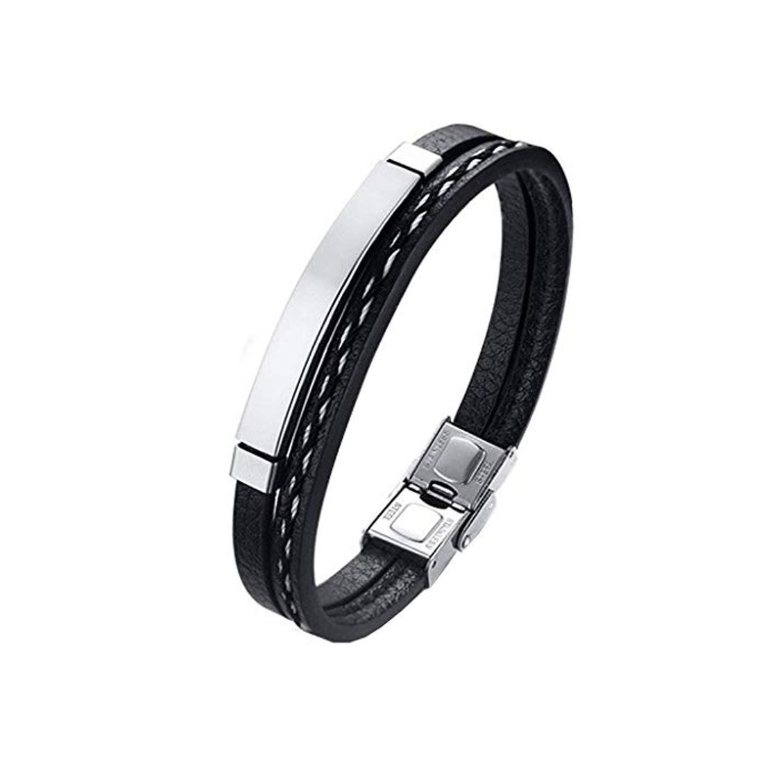 Fashion LEGADO Pulsera Hombre, Cuero PU y Acero Inoxidable, Brazalete Vikingo Chico Negra