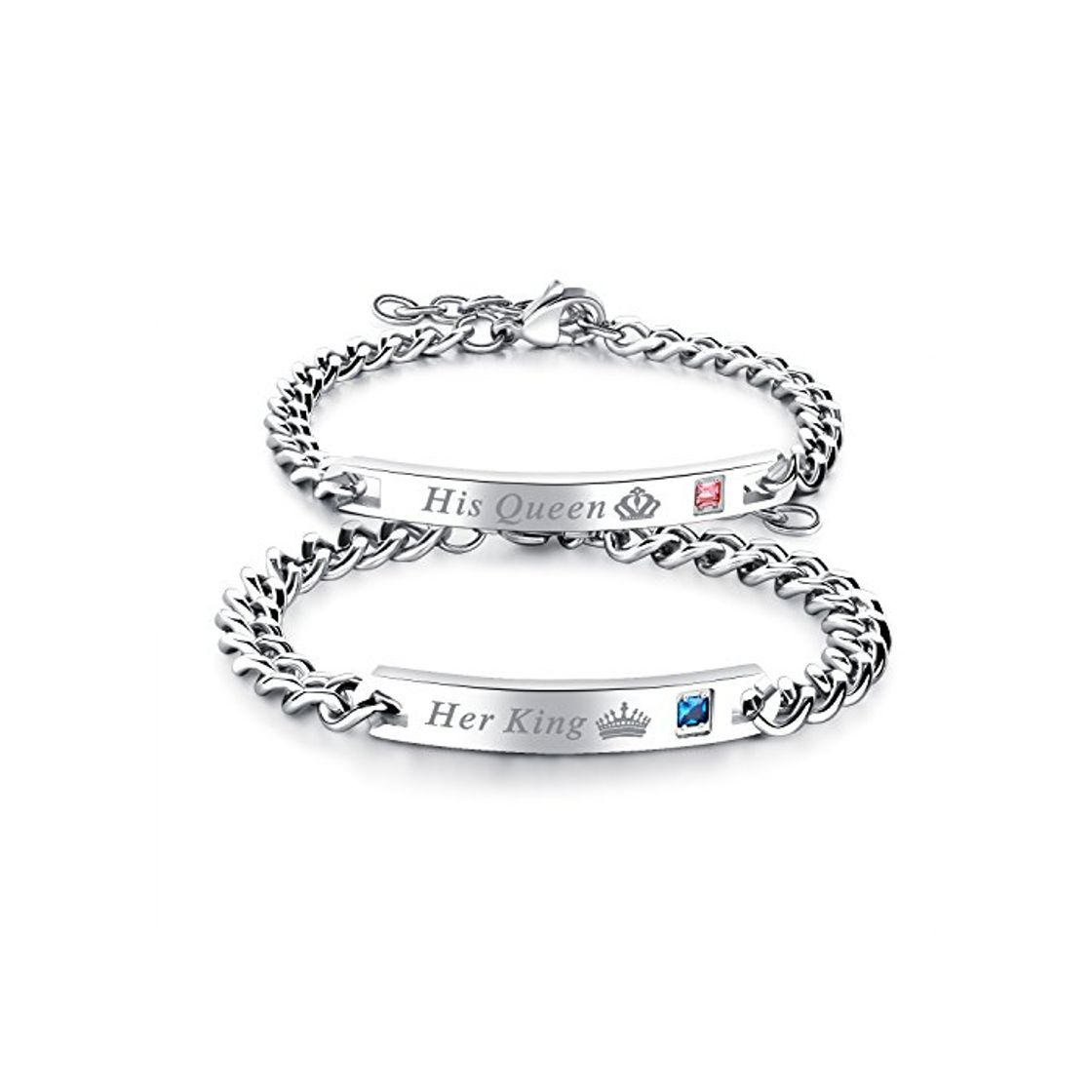 Productos JewelryWe 2pcs Pulseras de Parejas Enamorados His Queen Her King, Circonitas Pulseras