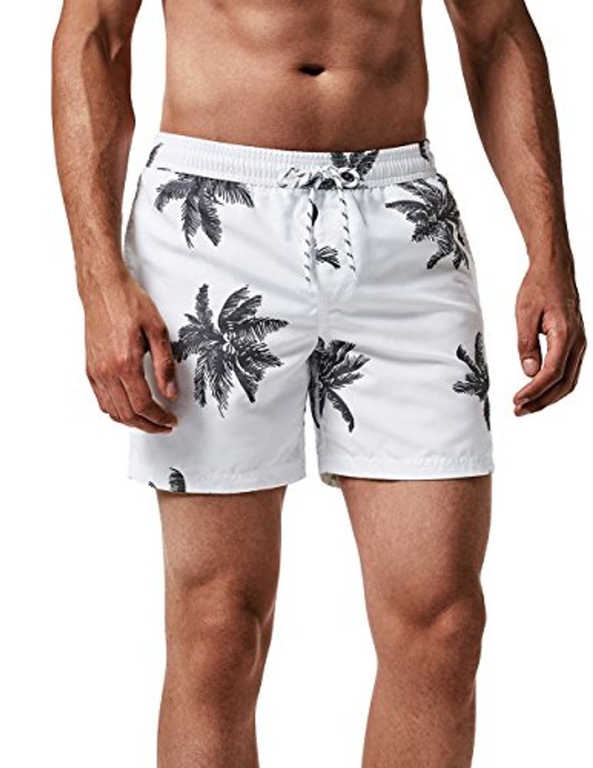 Social MaaMgic Bañadores Hombre Ropa de Baño Short de Natación Tropical Vacaciones y Viajes en Verano con Bolsillos，Coco Blanco，M