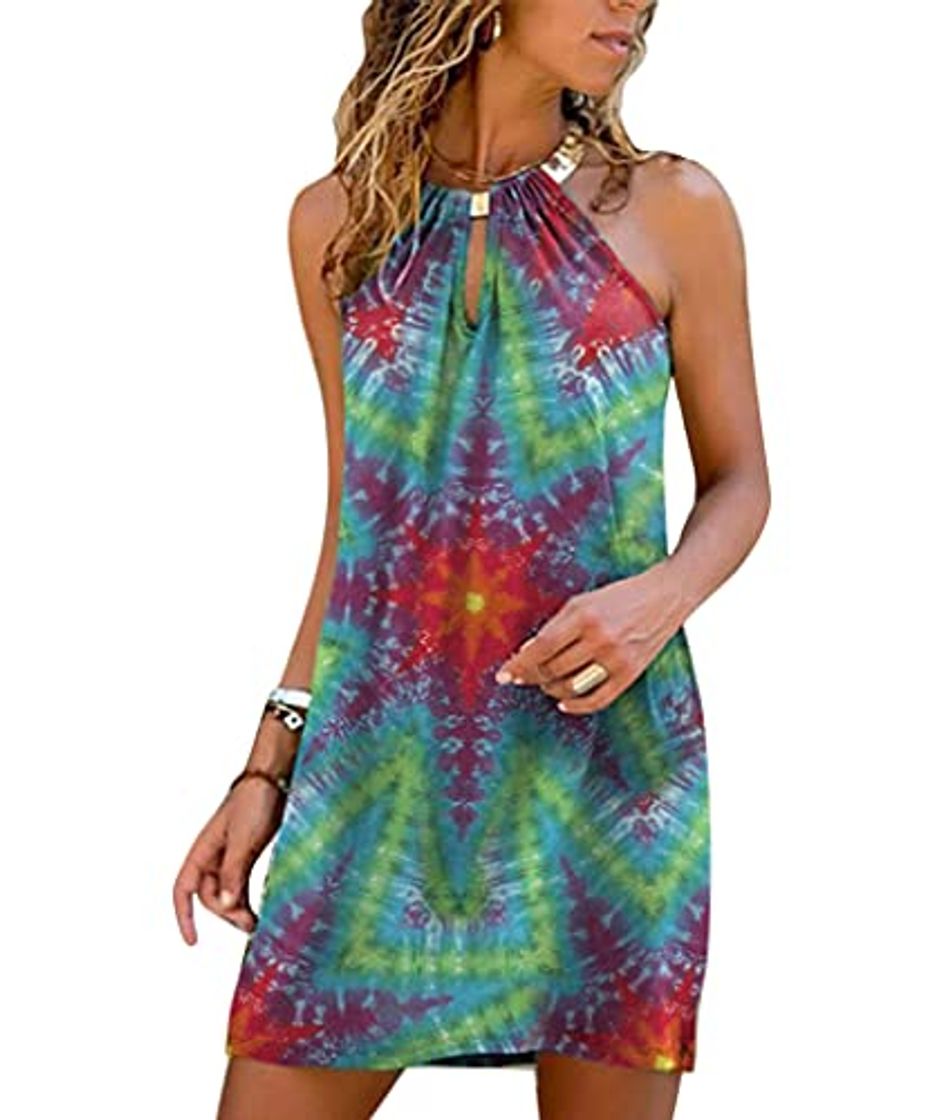 Moda Tomwell Vestido Mujer Verano Cuello en V Sin Mangas Casual Vestido Sin