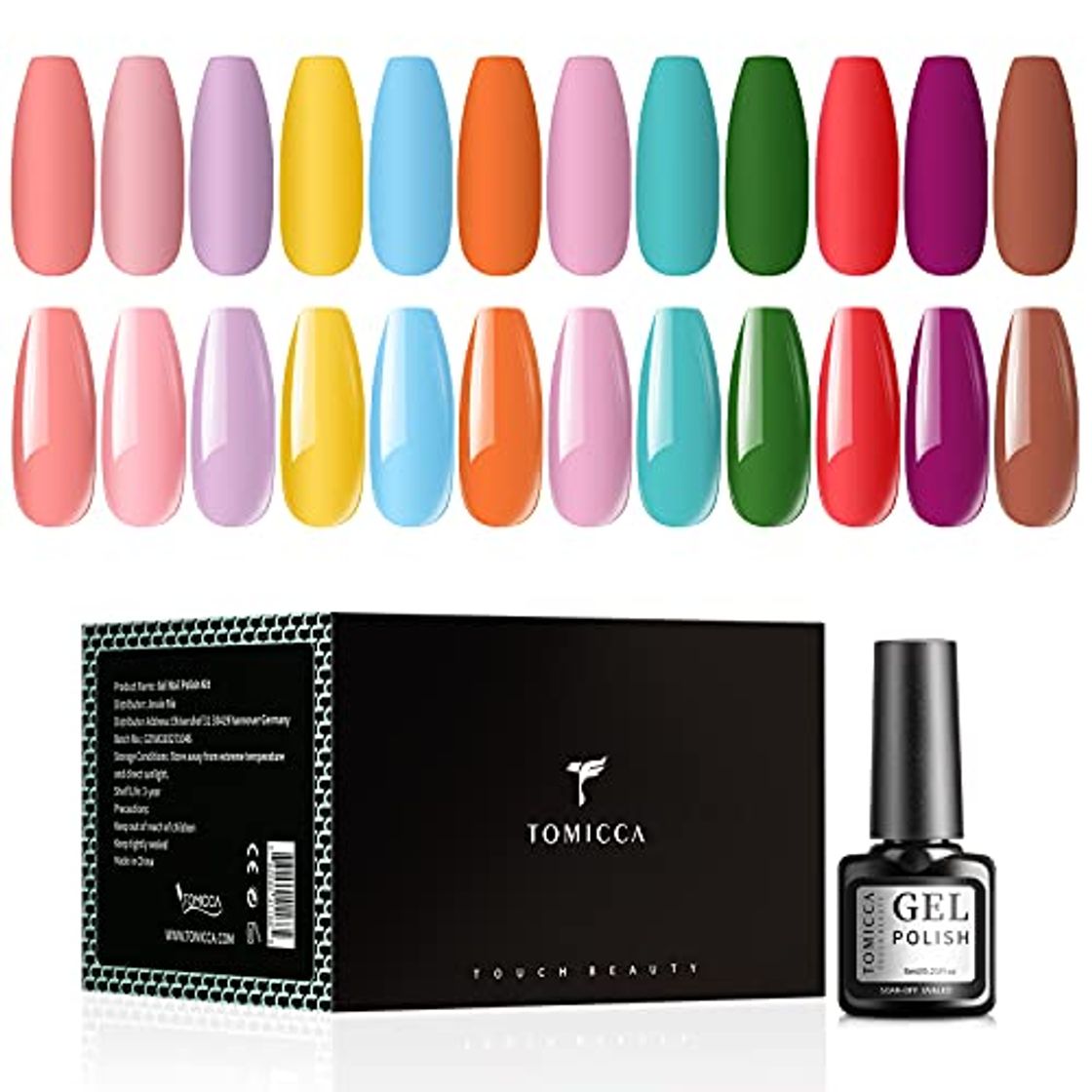 Belleza TOMICCA Esmalte Semipermanentes UV LED 12pcs Kit Uñas de Pintauñas Gel Soak