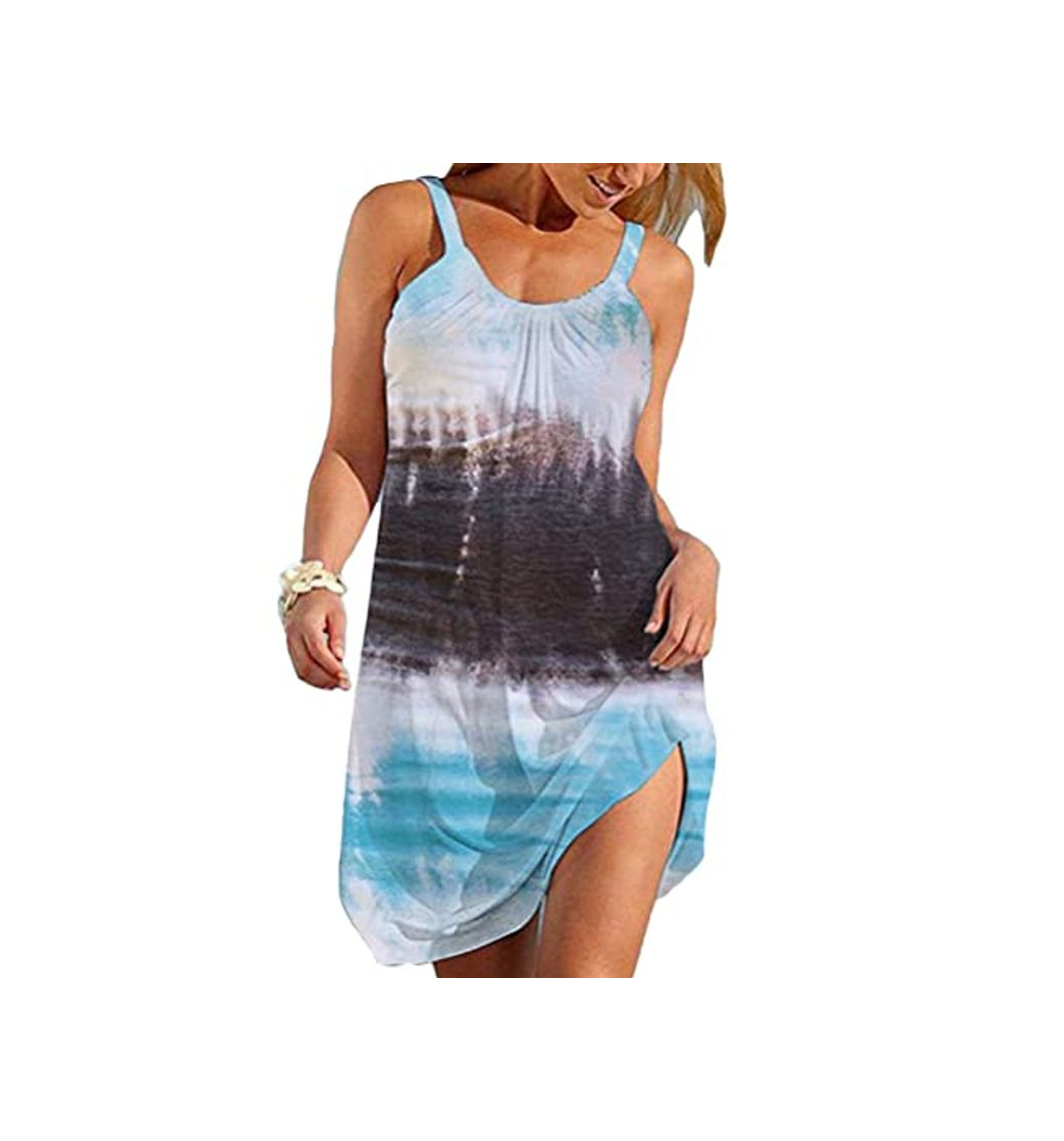 Social Onsoyours Vestido Mujer Verano Sin Mangas Tie Dye Playa Tallas Grandes Cuello Redondo Corto Casual Fashion Vestido J Azul XXL