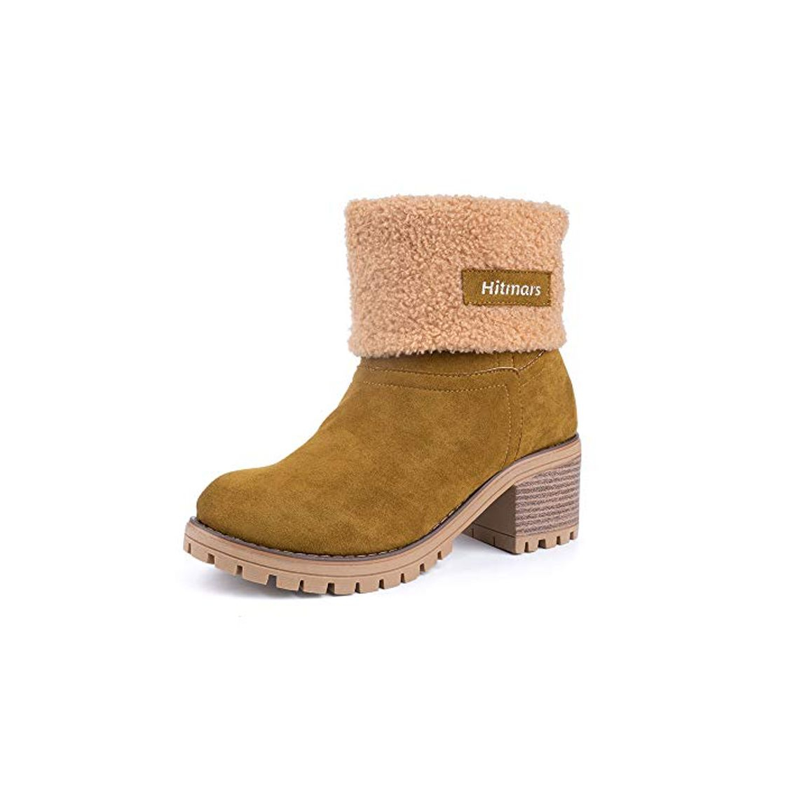 Fashion Botas Mujer Invierno Forradas Cálidas Botines Serraje Tacón Ancho Medio 6CM Plataforma Zapatos Nieve Cómodos Casual Amarillo EU 39