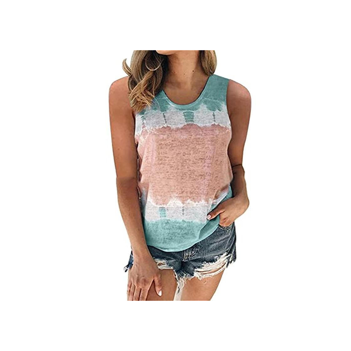 Social Blusa Mujer Elegante Sexy Cuello Redondo Sin Mangas Camiseta Mujer Exquisito Teñido