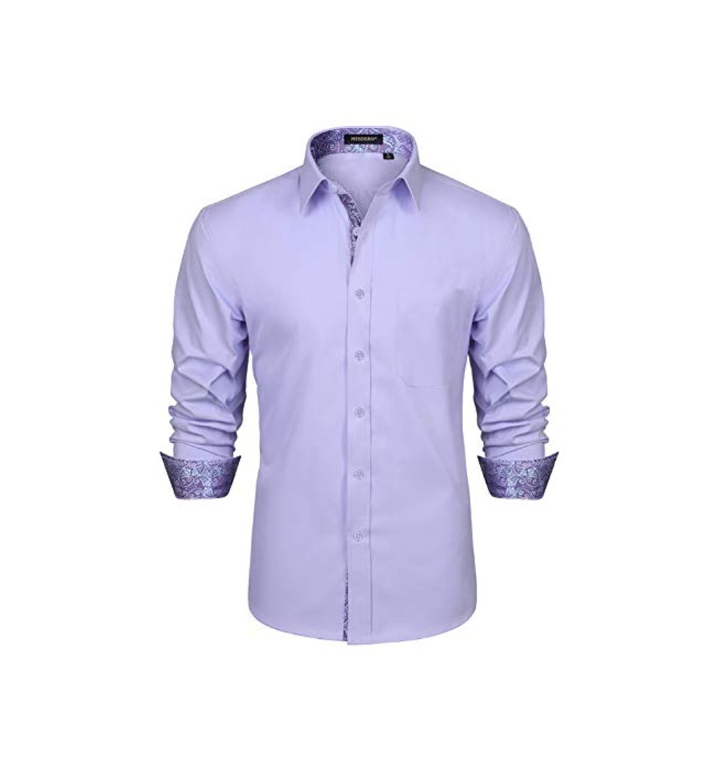 Fashion HISDERN Camisa para Hombre Casual Formales Clásico con Botones Camisas de Vestir Cuello de Manga Larga Ajuste Paisley