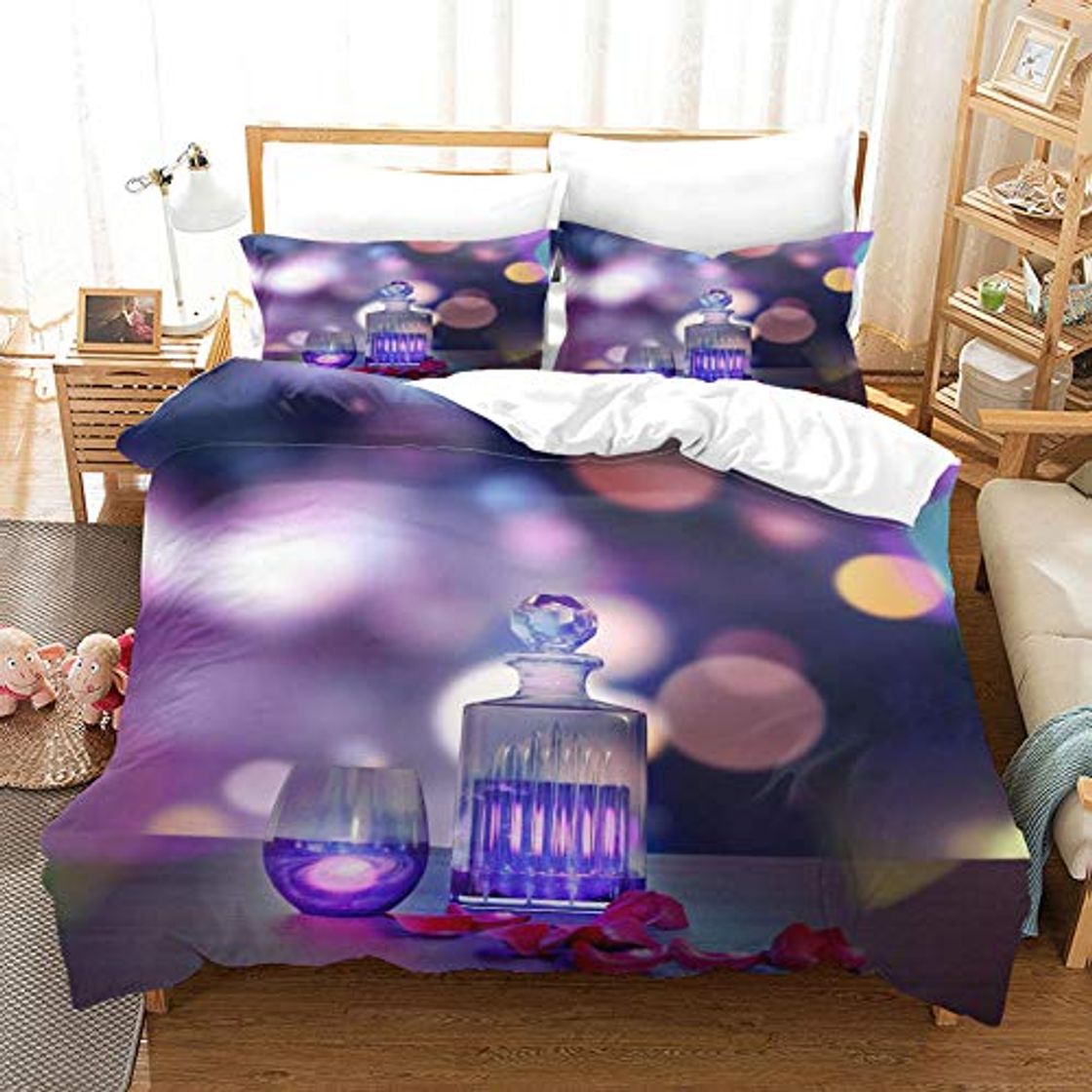 Home VFDBNG Juego de Cama Niño Botella de Vidrio Violeta 135x200cm Suave y Suave de cómodas Ropa de Cama para bebé Funda de Almohada de y Funda nórdica de con Cremallera Impreso Acolchado Reversible