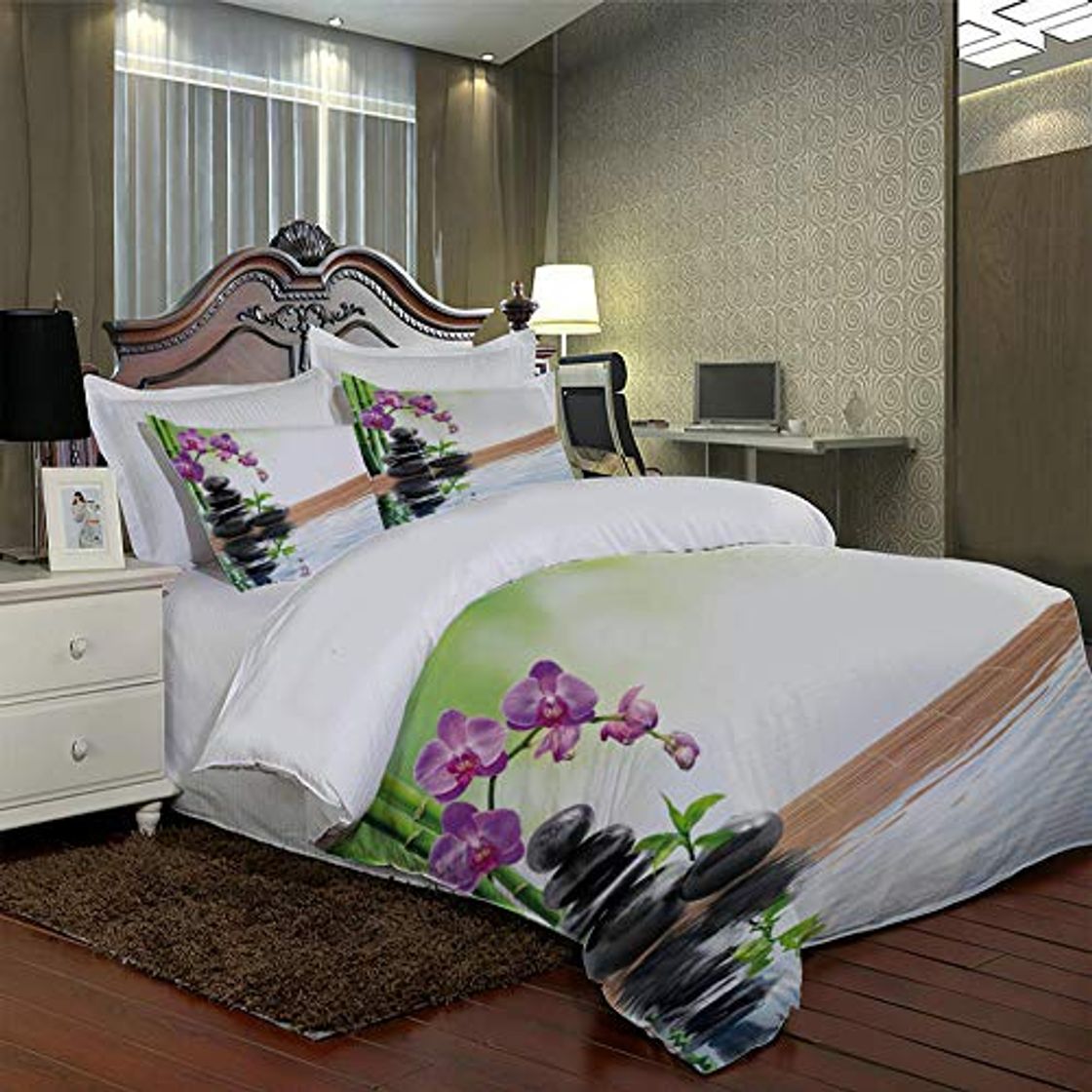 Home VFDBNG Funda nórdica Cama Doble con 2 Fundas de Almohada Piedra Floral Violeta 230x220cm con Cierre Juego de Funda nórdica de Microfibra Ligera Sencillez edredon nordico para Todo el Año