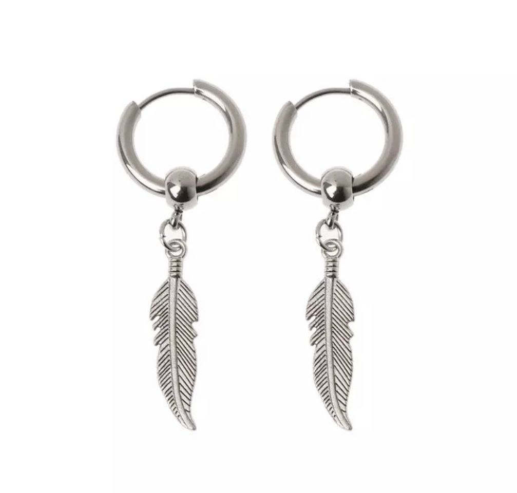 Pendientes pluma acero inoxidable 