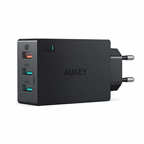 Electronic AUKEY Quick Charge 3.0 Cargador Móvil 3 Puertos 43,5W Cargador de Pared