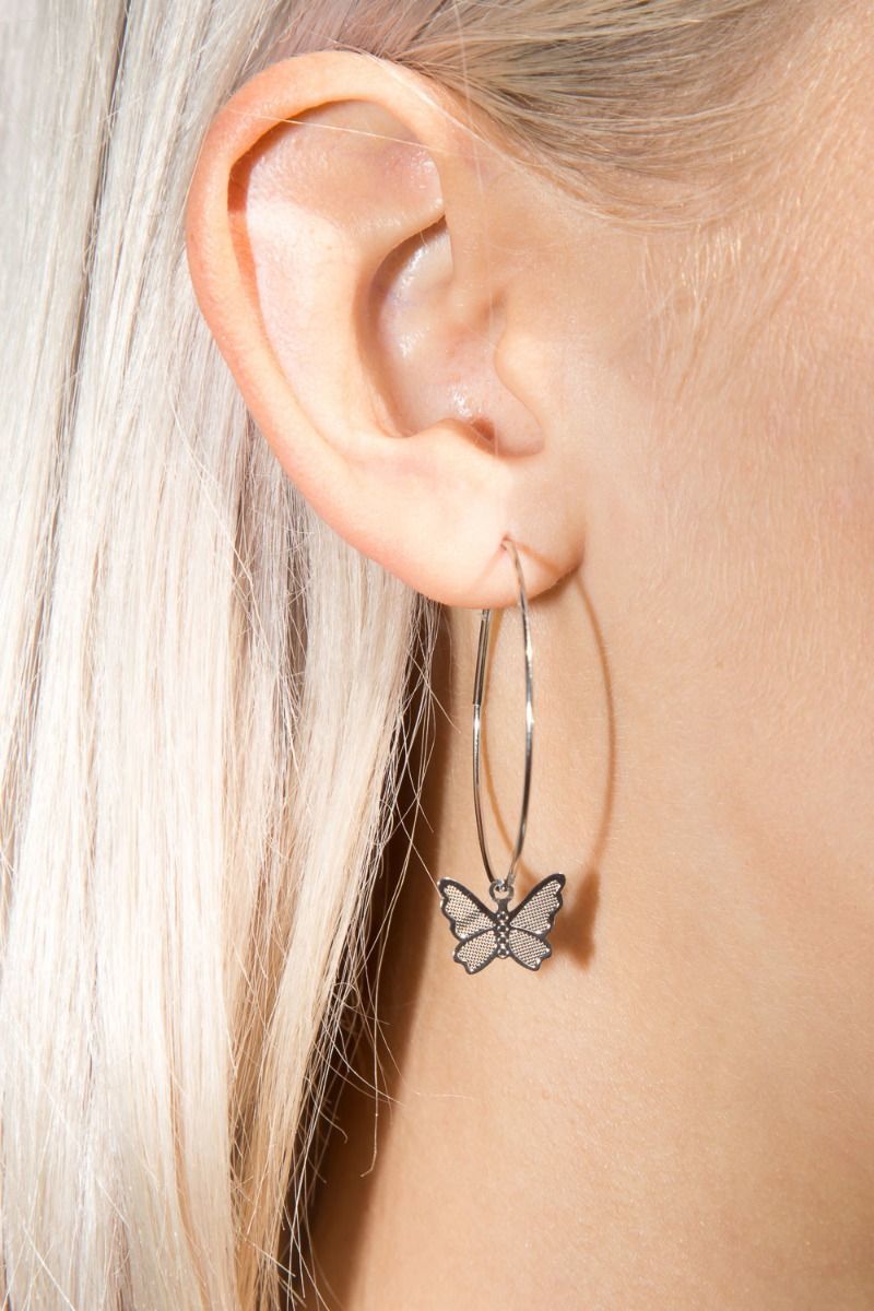 Product Silver Butterfly Hoop Earrings