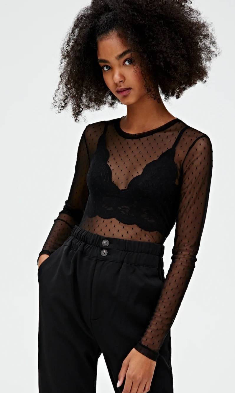 Fashion Black Tulle t-shirt - Pull and bear