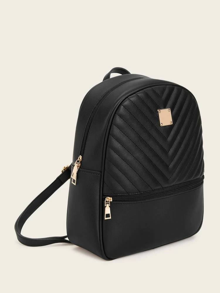 Metal Detail Chevron Zip Front Backpack

