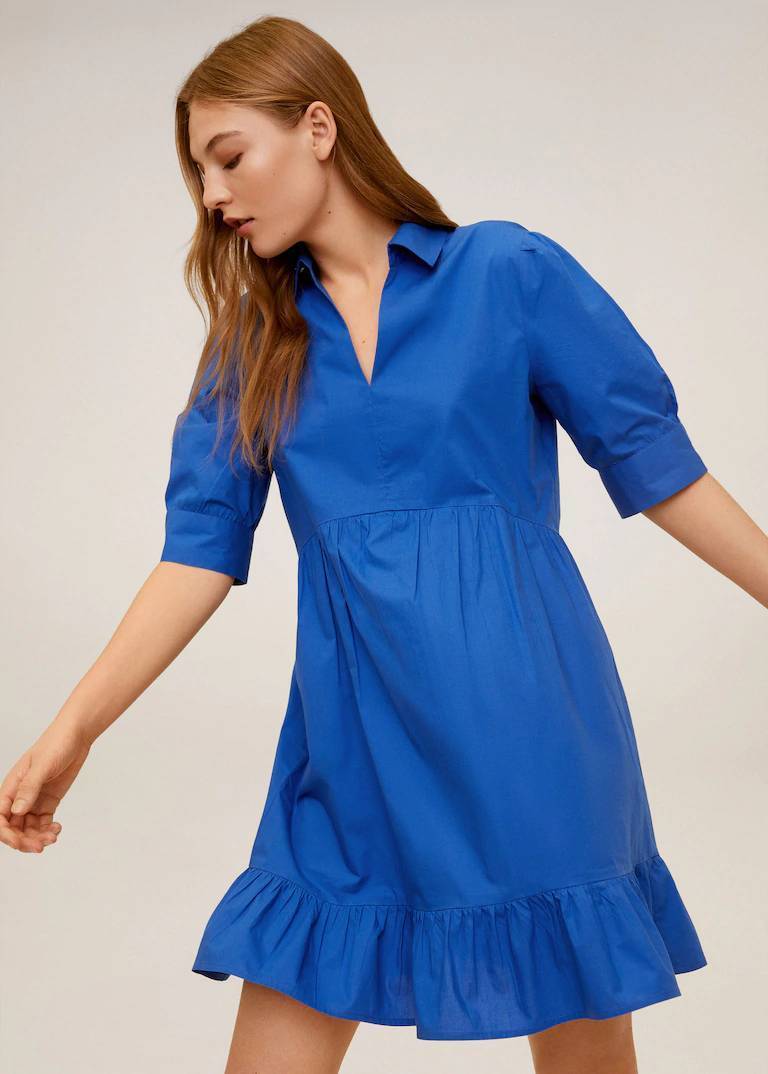 Social Vestido de algodão com folhos
