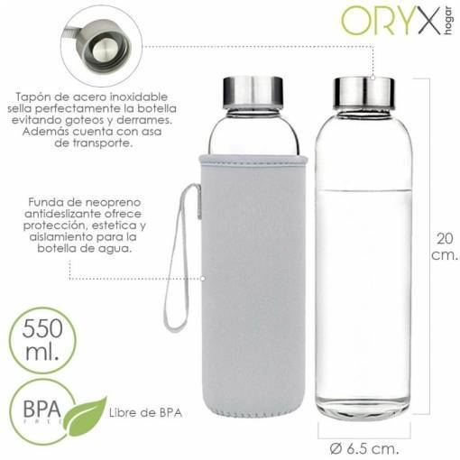 Moda Botella Agua Cristal 550 Ml. Funda Neopreno Con Asa. Sin Bpa con ...