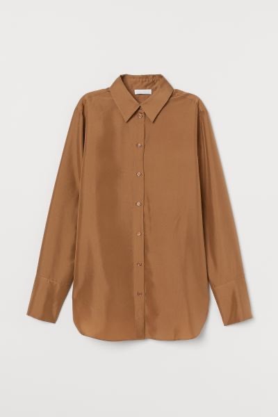 Fashion Camisa seda camel