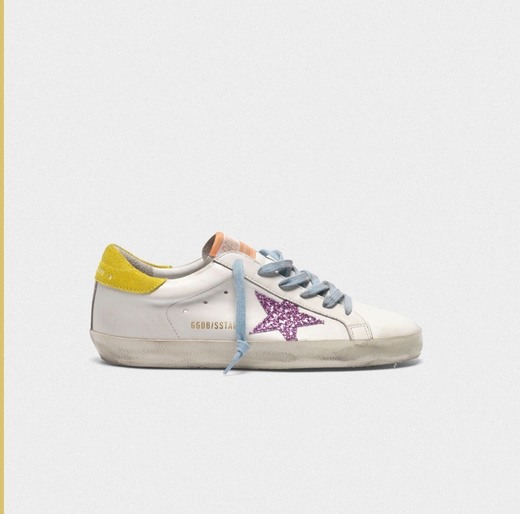 Superstar sneakers with pink glittery star and yellow