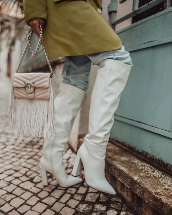 Producto Indigo White Croc Block Heeled Knee High Boots