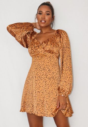 Rust Dalmatian Print Milkmaid Skater Dress