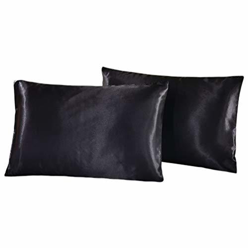 Product Garneck 2pcs Imitated Silk Fabric Pillow Covers Pure Color Pillowcase for Hair