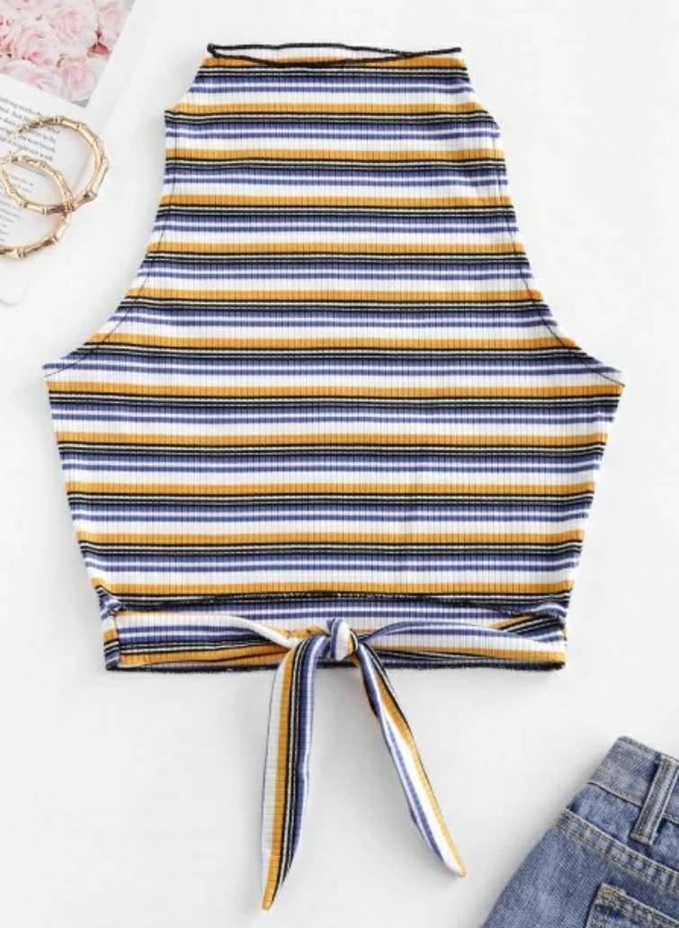 Product Cropped Ribbed Stripes Tank Top