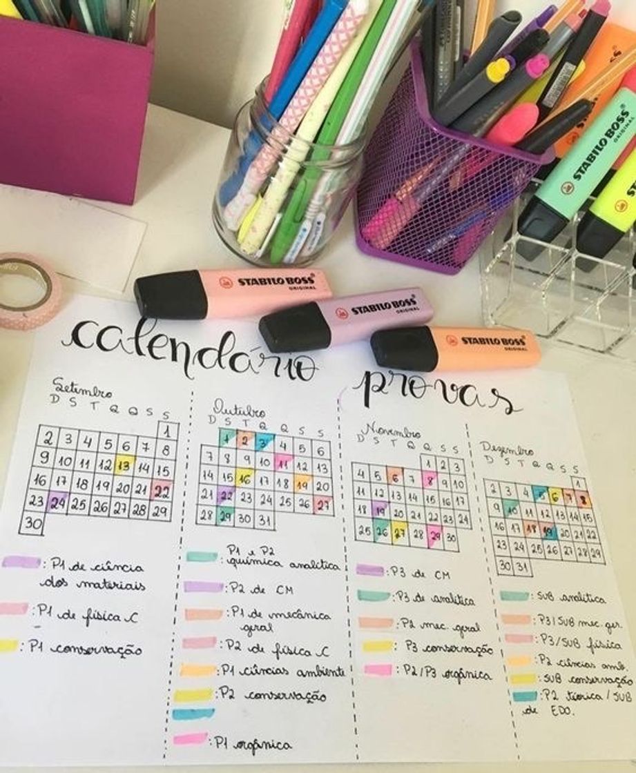 Fashion calendário de provas 