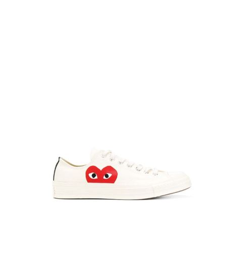 WHITE RED HEART LOW-TOP SNEAKERS