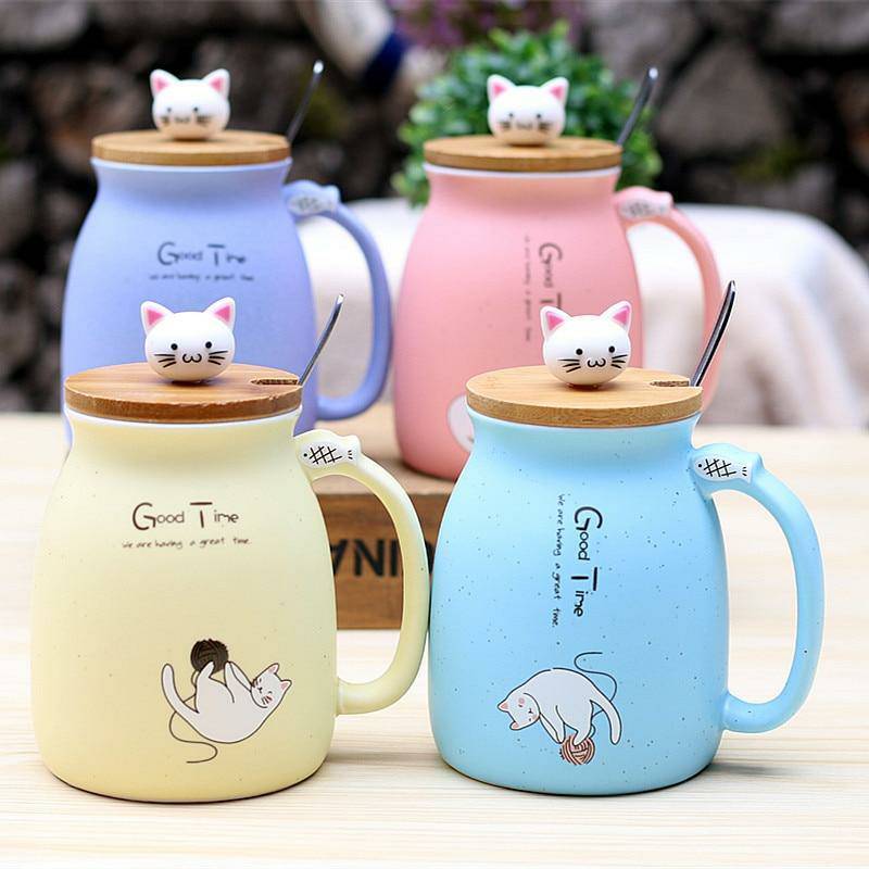 Productos Mug de gatito con tapa de bambú