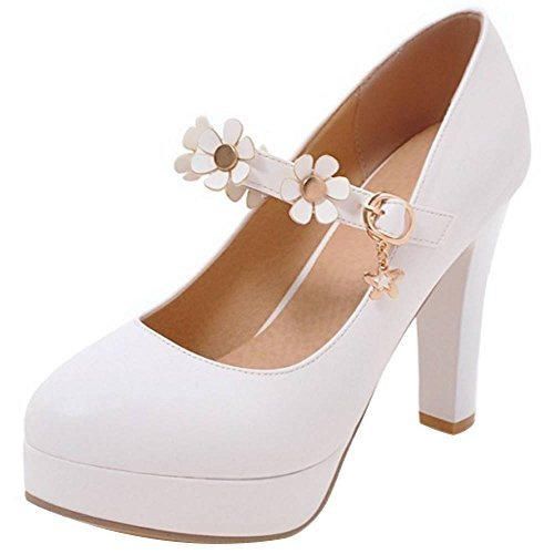 RAZAMAZA Mujer Tacón Ancho Bombas Zapatos Plataforma Flores White Size 38 Asian