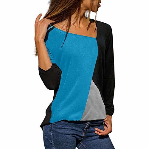 Fashion Costura Color De Contraste Cuello Redondo Manga Larga Camiseta Mujer Top