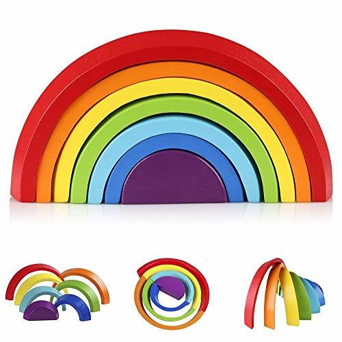 Social Afunti De Madera Arco Iris Apilado Juego Aprendizaje Juguete Geometría Bloques De