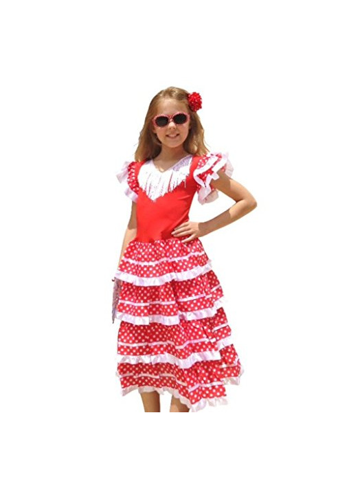 Producto La Senorita Vestido Flamenco Español Traje de Flamenca Chica/niños Blanco Rojo