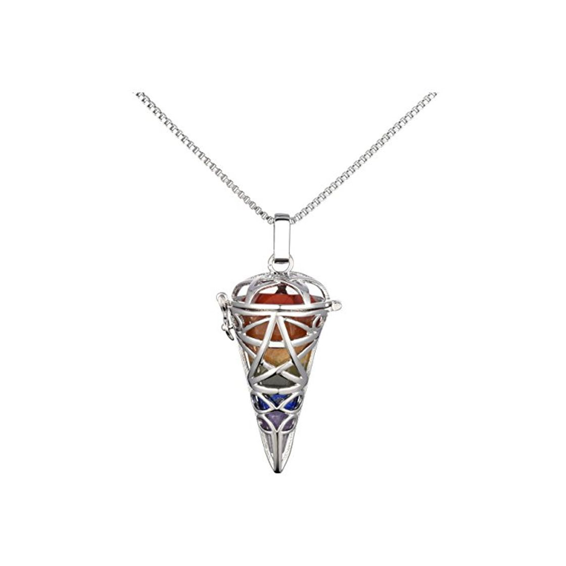 Product Collar con péndulo de cristal de los 7 chakras en soporte de