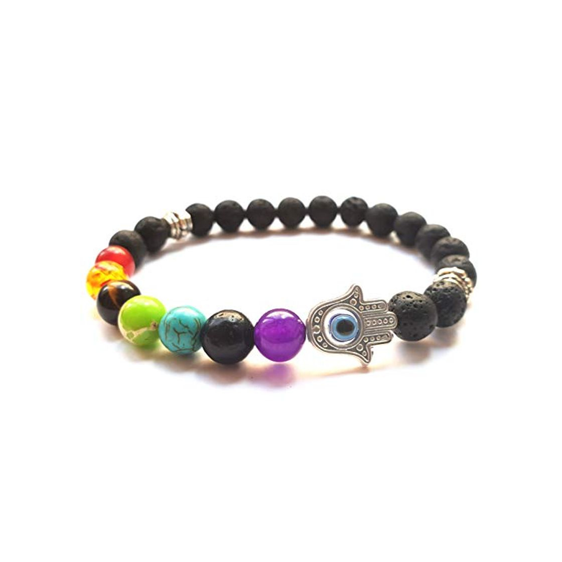 Product YouOne Pulsera de Mujer Fatima 7 Chakra Unisex Piedra Lava Natural Preciosa