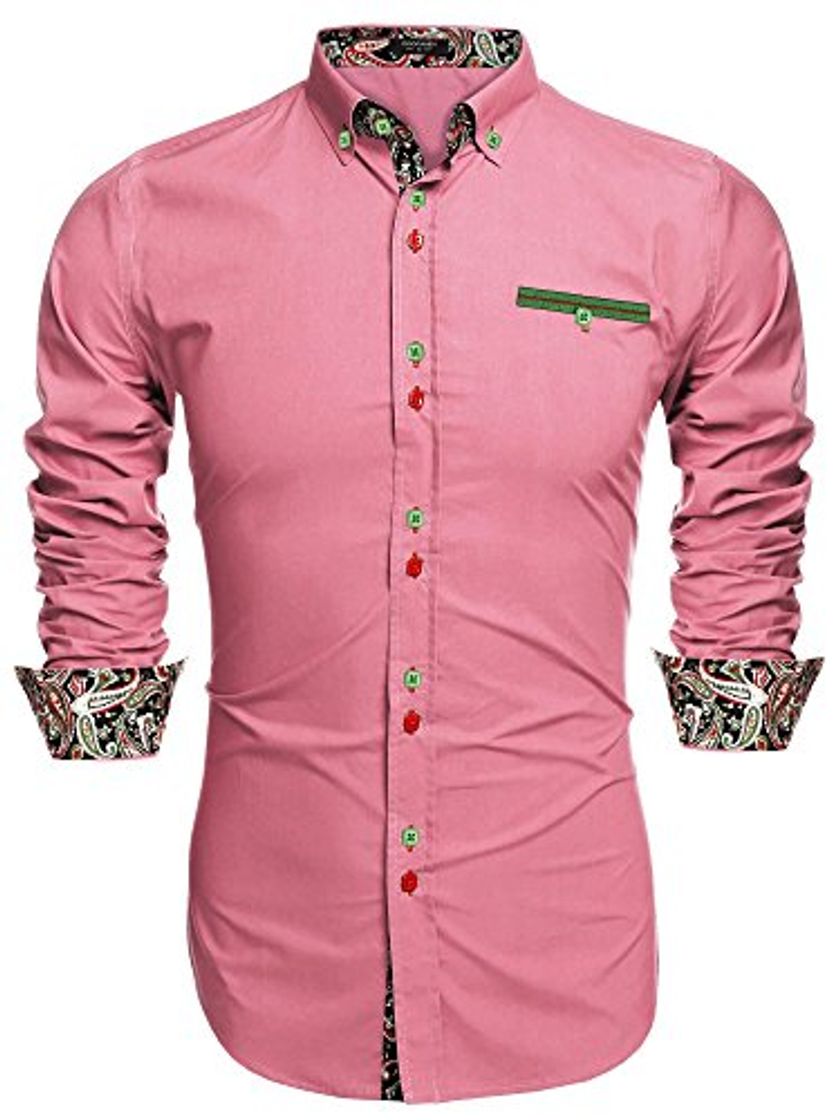 Producto Coofandy Camisa Casual Manga Larga para Hombre de Moda Rosa Talla