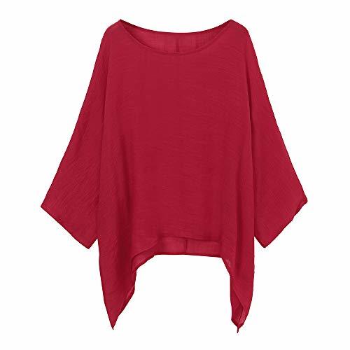 Fashion WARMWORD Camiseta Larga Mujer Manga Talla Extra Suelto Algodón Lino Color sólido