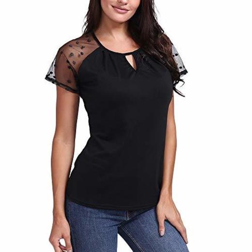 Hanomes Ropa de Mujer Ocio Manga Corta Cuello Redondo Camiseta de Mujer