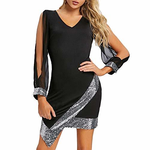 Fashion beautyjourney Vestido de Fiesta con Cuello de Pico para Mujer Vestido Ajustado