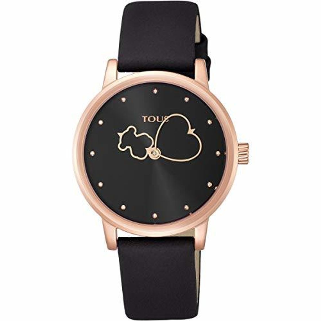 Fashion Reloj Tous Bear Time de acero IP rosado con correa de piel