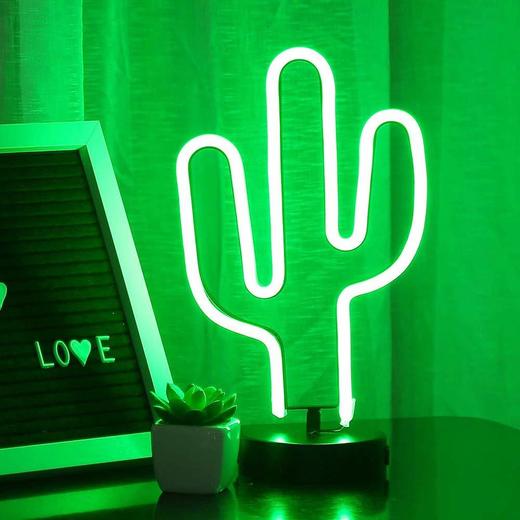 ENUOLI Green Cactus señales de neón con la base de LED de