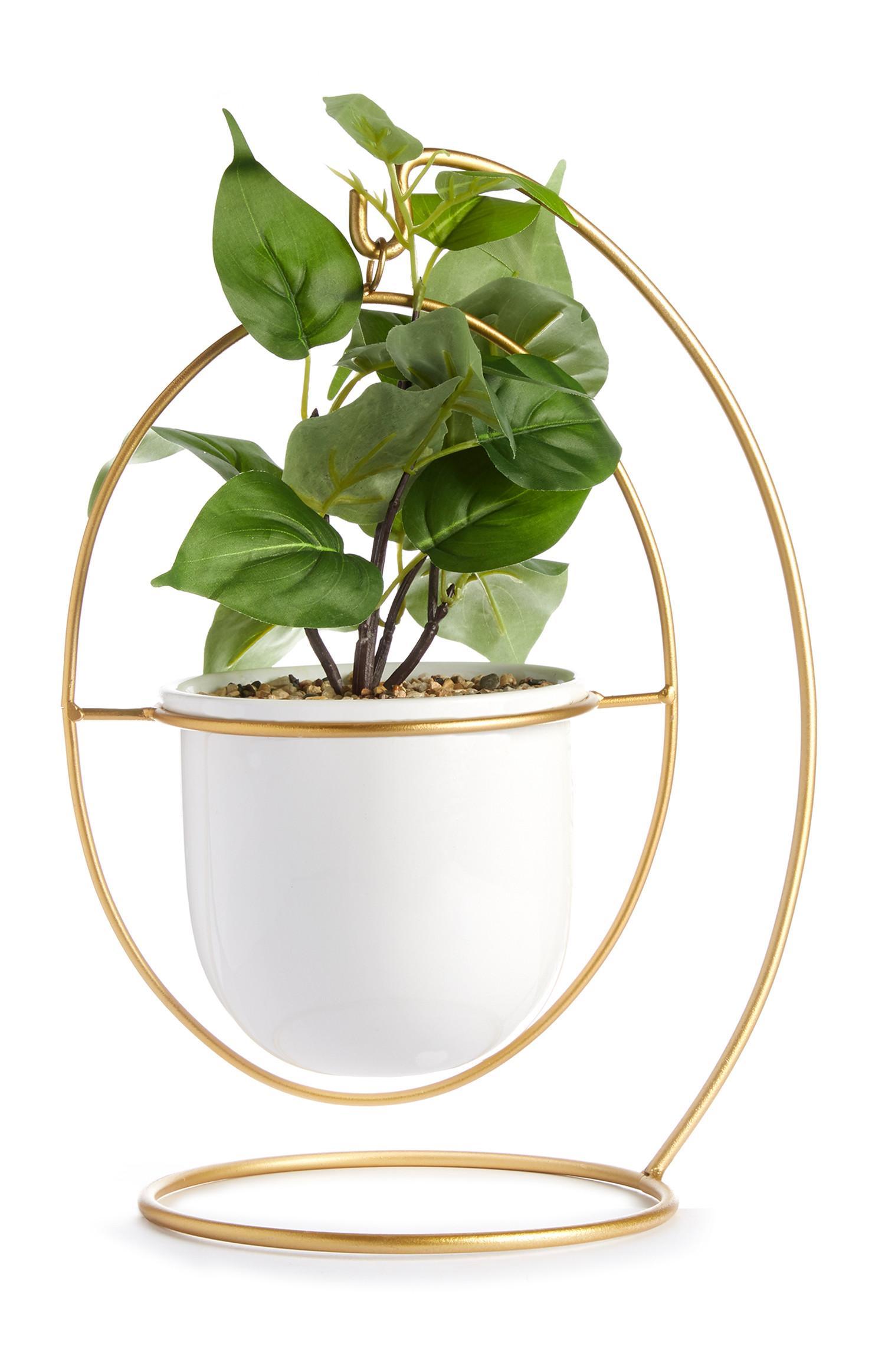 Moda Vaso planta artificial pendurado branco e dourado