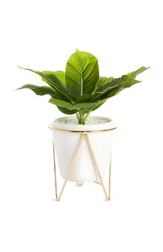 Suporte vaso planta folha artificial branco