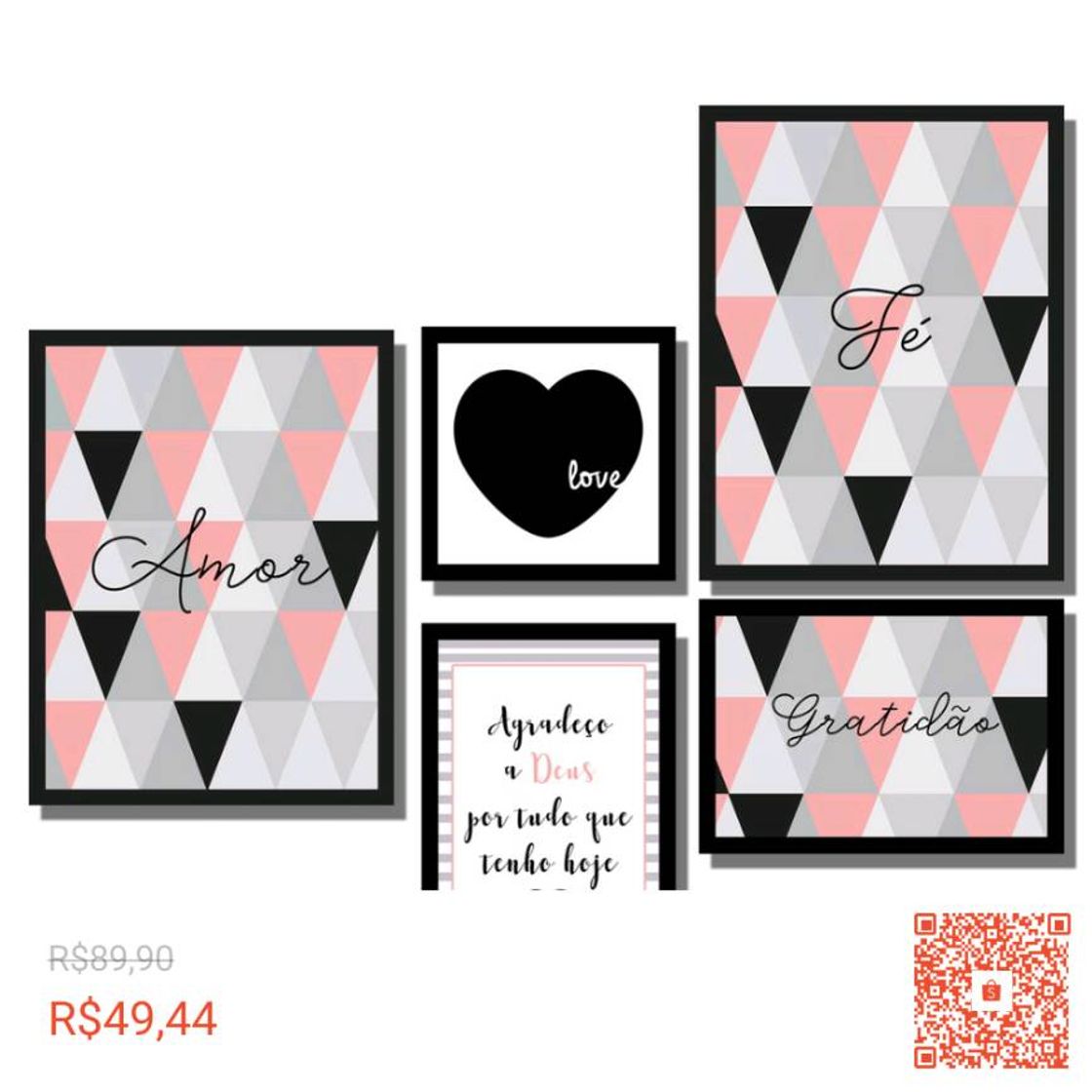 Moda Confira Kit Quadro Decorativo 5 Peças Amor Love Fé Gratidão 