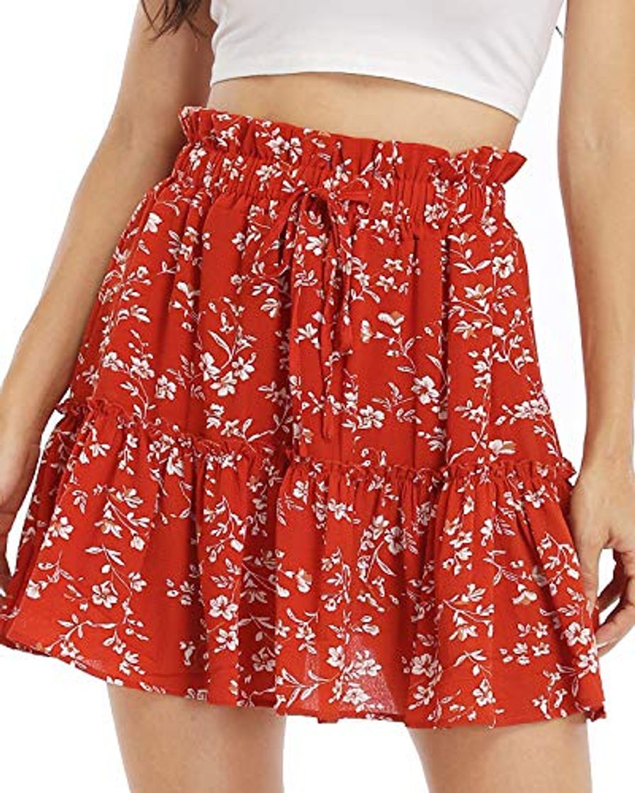 Social Wudodo Falda Mujer Mini Bohemio Corto Florales Básica Multifuncional Casual Chic de Noche Playa Vacaciones