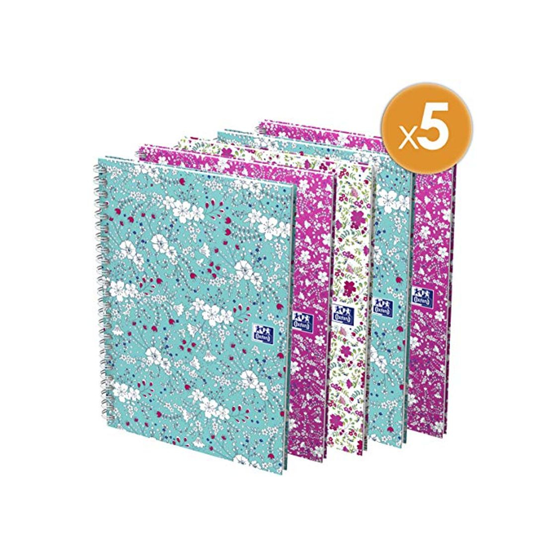 Social Oxford 400094951 Dura Cuaderno de espiral A5 cuadrícula 5 unidades blancas doble espiral 120 páginas 3 diseños