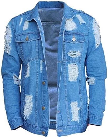 Jaqueta Jeans Masculina De Frio Jeans Destruída B34.