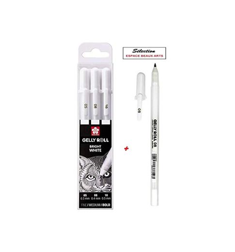 Sakura Gelly Roll Blanco, 4 bolígrafos Bright White en estuche, Mix-Size 05