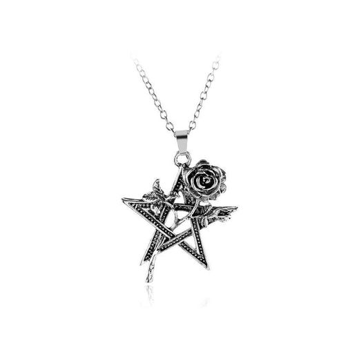 Punk rose pentagram necklace